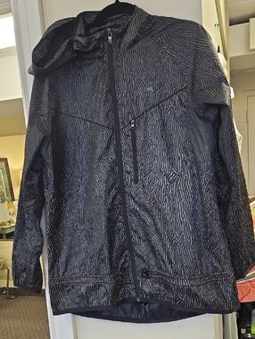 NIKE Black Patterned Lightweight Hooded drawstring Waist Jacket  SZ LARGE